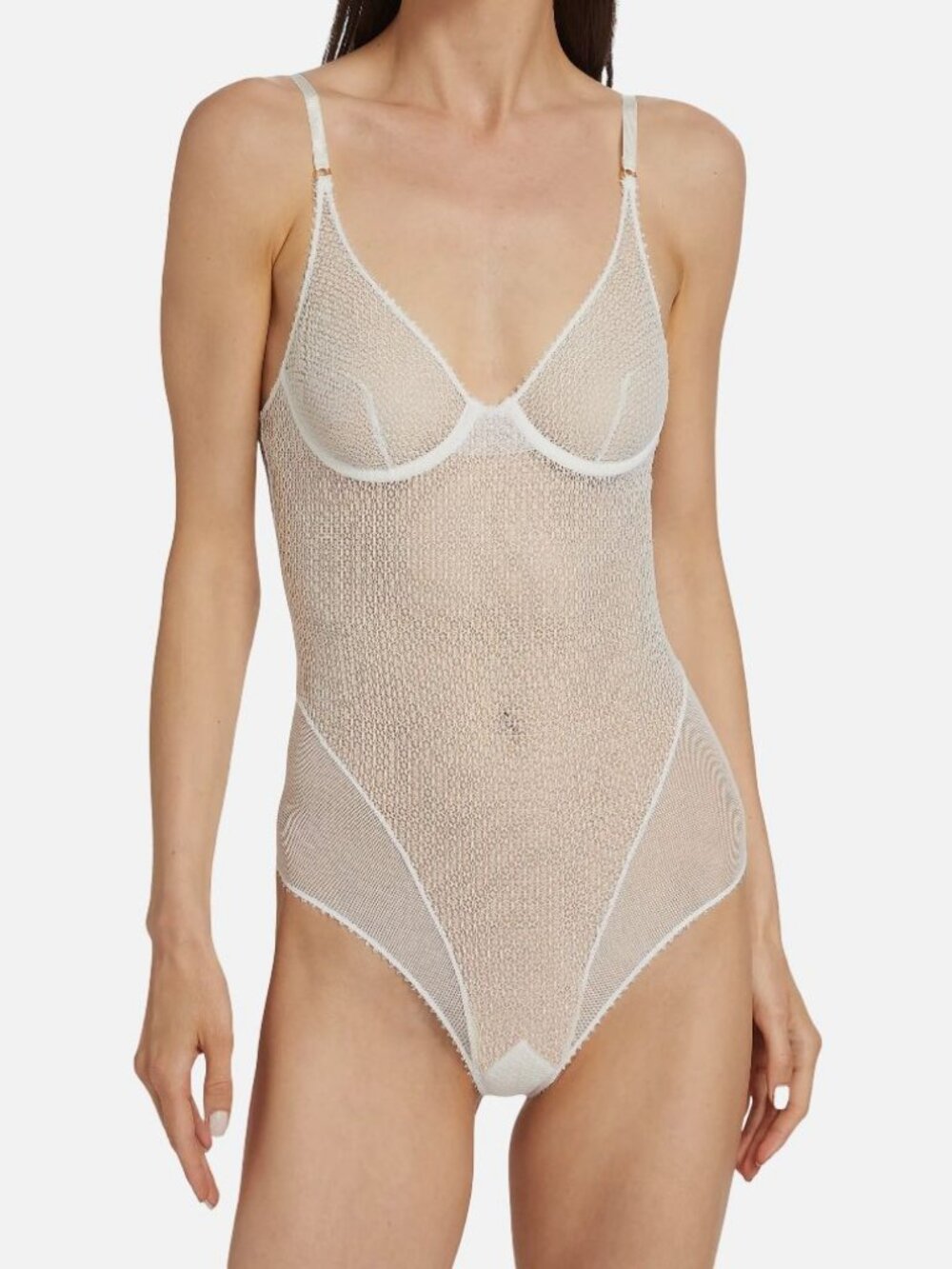 Kiki De Montparnasse Women's Ivory Sheer Crochet Underwire Bodysuit Size S